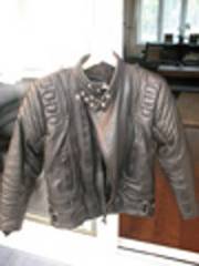 Mens Black Leather Motorcycle Jacket,  Size 42